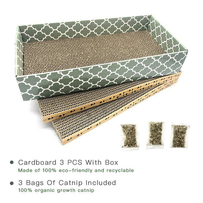 Cat Scratcher Cardboard Scratching Pads Scratch Lounge Bed with Catnip 3PCS Reversible Corrugated Cardboard with Scratch Box