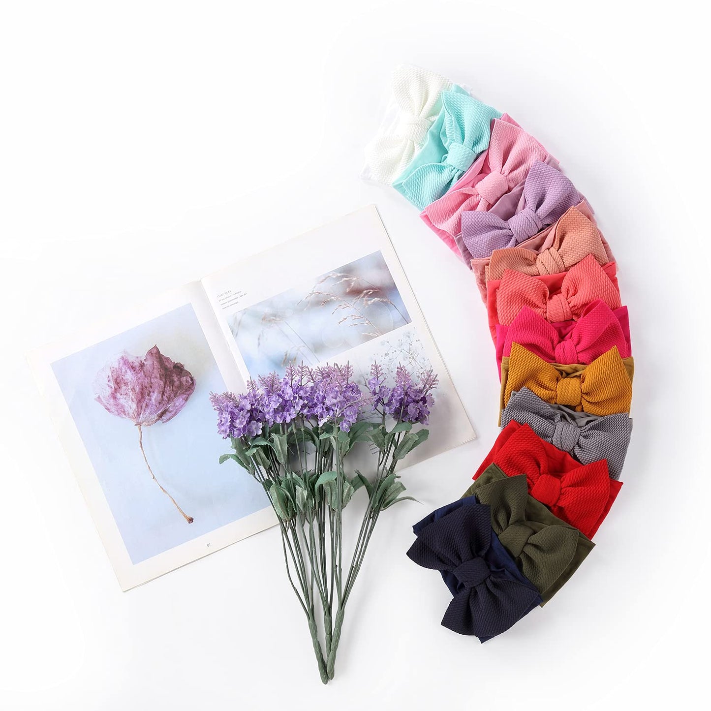 Cinaci 12 Pack Solid Stretchy Nylon Headbands with Big Bow Hair Accessories Wide Headwraps for Baby Girls Infants Toddlers Kids