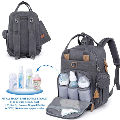 Dikaslon Baby Changing Bag Backpack, Large Baby Bag for Mum and Dad with 19 Pockets, Spacious Nappy Changing Bags with Mat, Pacifier Holder, Stroller Straps, Durable Polysteer (Dark Grey)