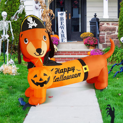 GOOSH 5 FT Halloween Inflatables Outdoor Decorations - Halloween Dog Blow Up Dachshund Inflatable with Build-in LEDs Pumpkin for Decpr Party Indoor Outdoor Yard Garden Lawn