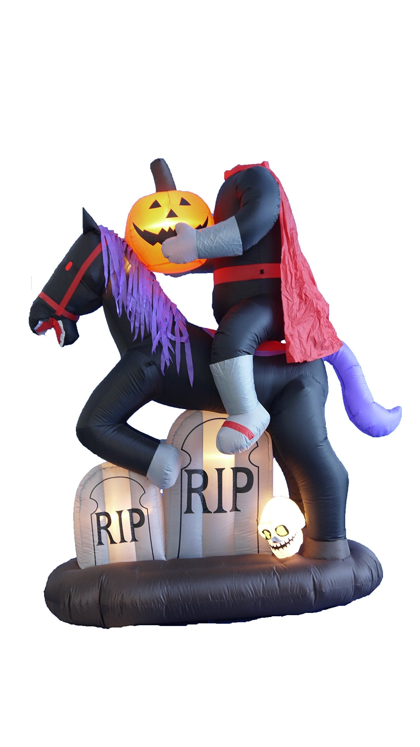 BZB Goods 6.5 Foot Tall Lighted Halloween Inflatable Headless Horseman with Horse Tombstones Skull and Pumpkin Lights