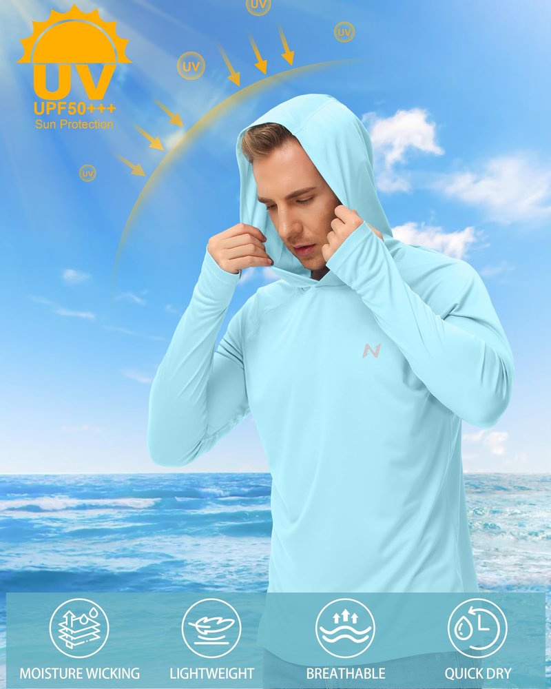 isnowood Sun Shirt UPF 50+ Men's Fishing Shirt Long Sleeve UV Protection Hoodie Rash Guard for Swimming Running Hiking