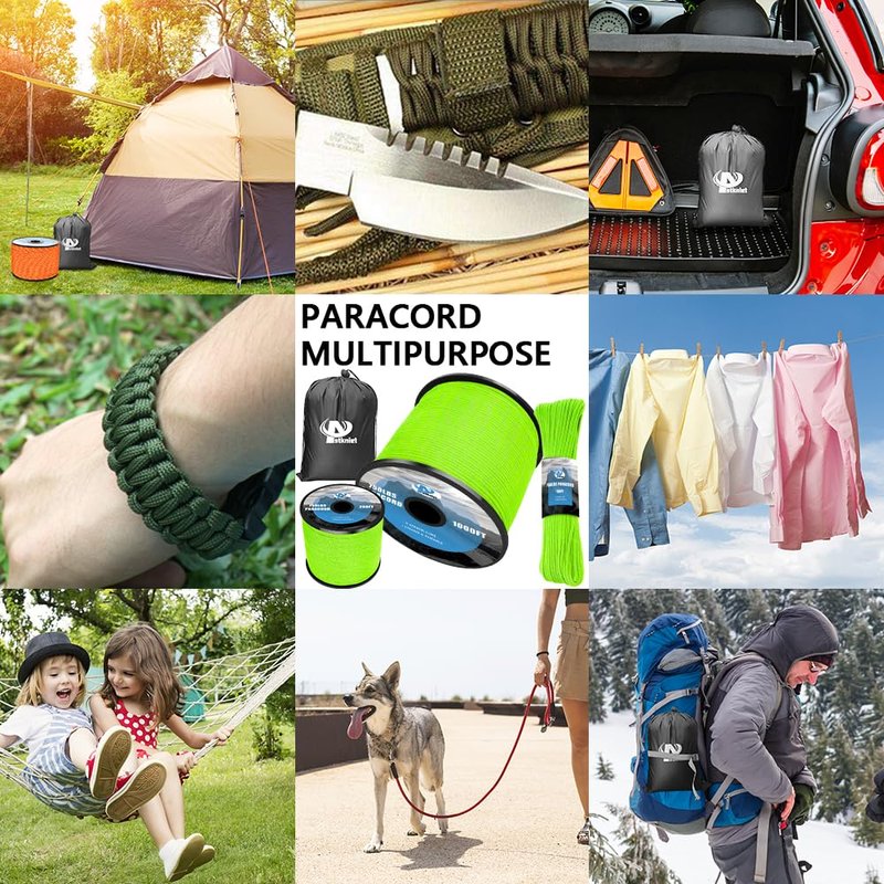 750Ib Reflective Paracord Rope,1000', 4mm 11 Strand Parachute Spool Cord with Collecting Bag, para Cord Lanyard for Hammock, Camping, Hiking