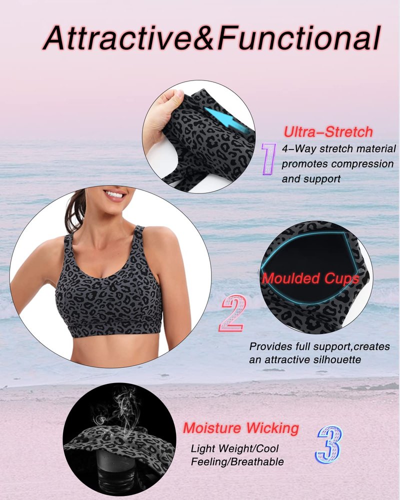 RUNNING GIRL High Impact Sports Bras for Women,Racerback Bra Workout Crop Tops for Women(WX2667 Leopard Print,XL)