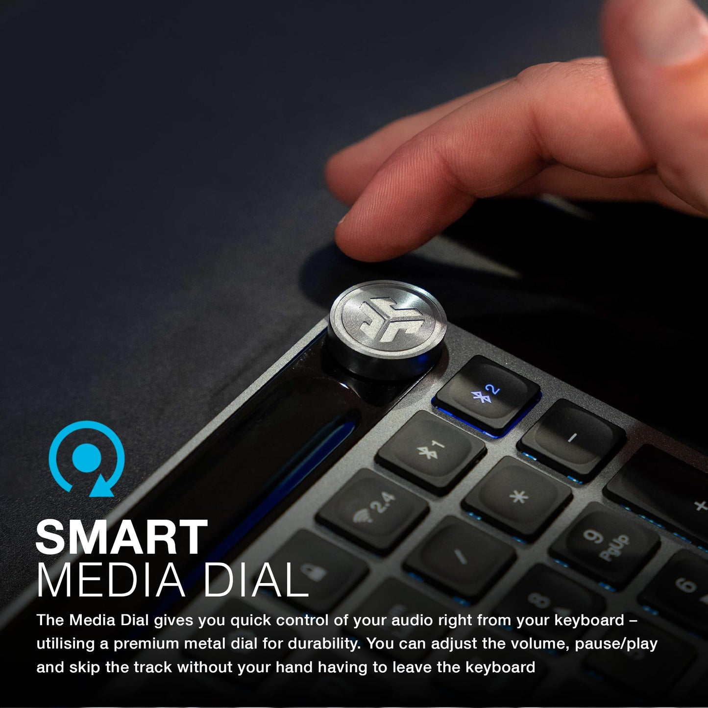 JLab Epic Advanced Wireless Keyboard - Multi Device Backlit Rechargeable Bluetooth Keyboard with 2.4G USB Connectivity, Slim Design Full Size Office Keyboards with Quiet Keys for PC/Laptop/Apple Mac