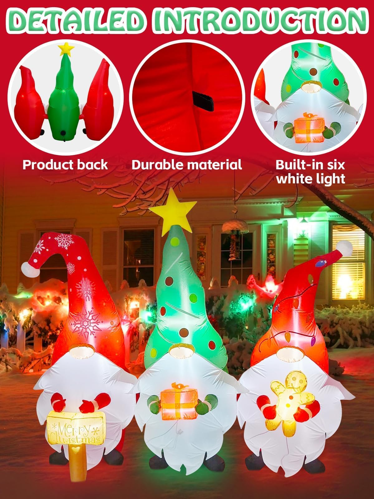 Kalolary Christmas Inflatables Decorations Gnome with Christmas Signs Gift Gingerbread Man Blow Up Yard Decoration for Halloween Party Indoor, Outdoor, Yard, Garden, Lawn Decorations