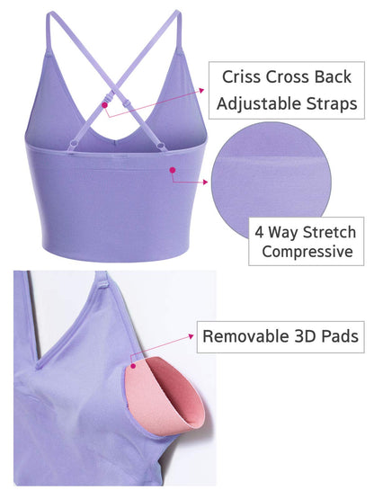 Design by Olivia Women's Seamless Padded Workout Sports Bra Cami Cropped Yoga Tank Top with Adjustable Straps Lavender LX