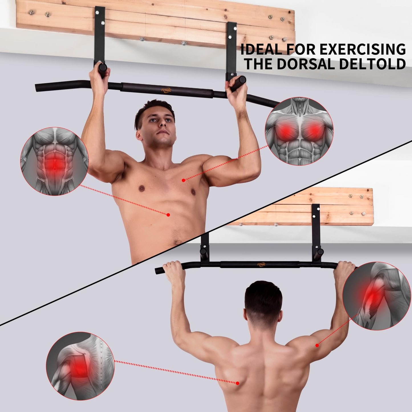 Fitarc Joist Mount Pull Up Bar, Chin Up Bar Ceiling Mount, Heavy Duty, Workout for Home Gym, 42 in Wide -Patent Pending