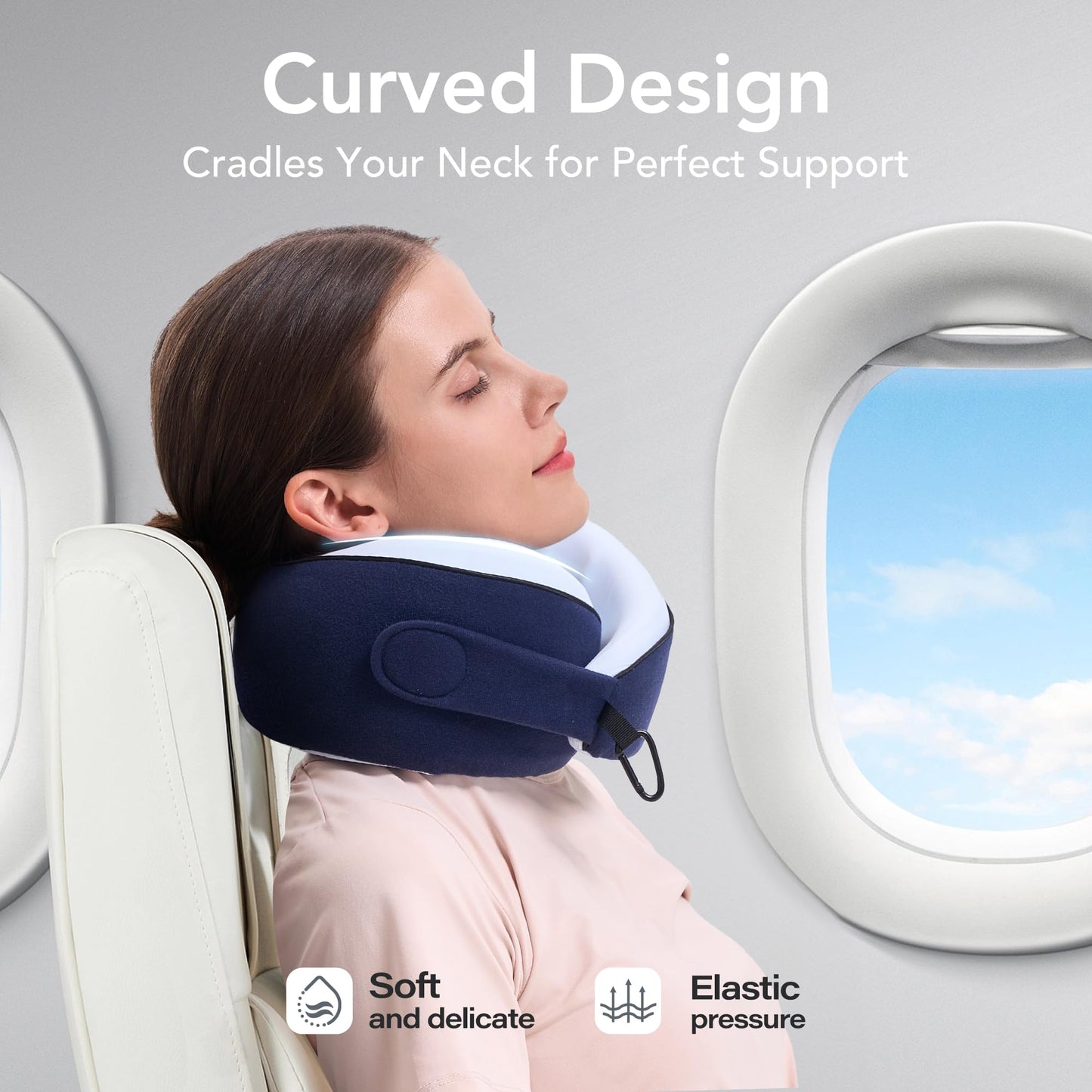 Travel Pillow, 100% Pure Memory Foam Travel Neck Pillow Airplane Neck Support Ergonomic Design for Traveling Suitable for Airplanes,Offices and Cars-Grey