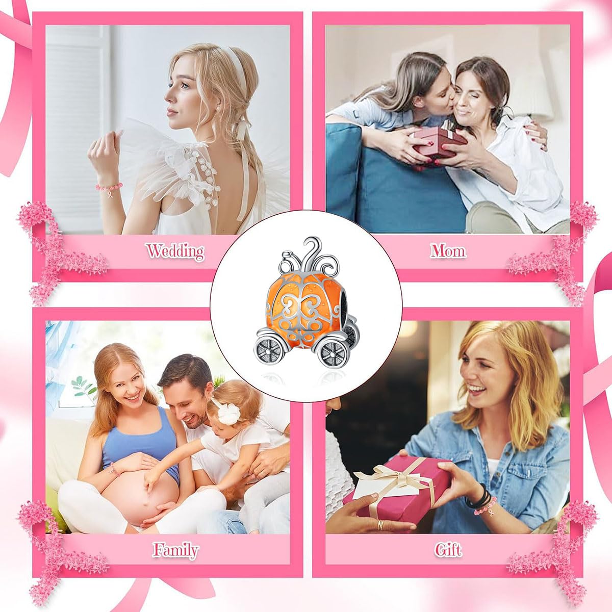 BEVALY Halloween Glow-in-the-dark Pumpkin Car Charm Fit for Pandora Bracelets and Necklaces, 925 Sterling Silver Bead Jewelry Gift for Women