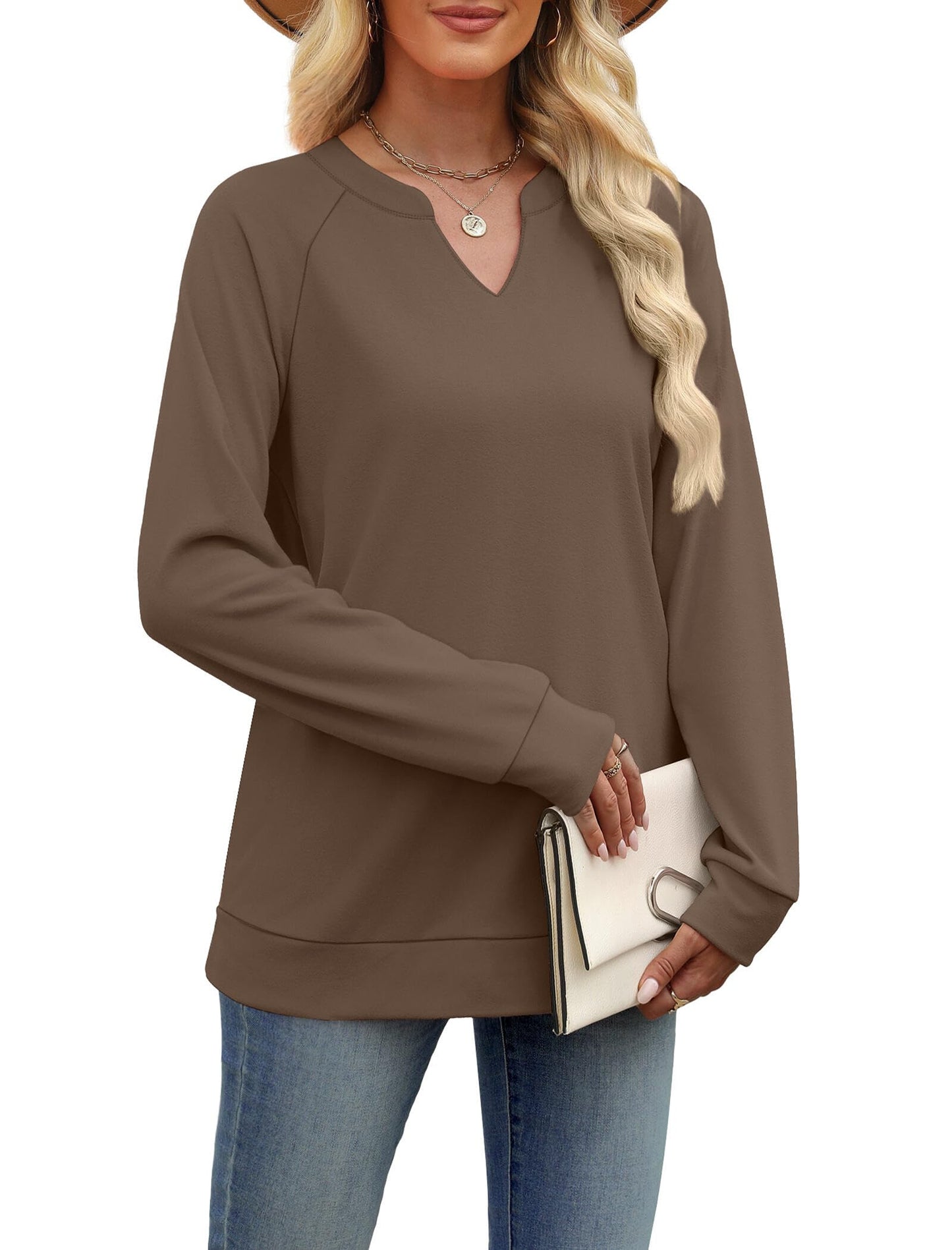 SAMPEEL Sweatshirts for Women V Neck Long Sleeve Shirts Lightweight Sweaters Fall Fashion Tops Outfits 2025