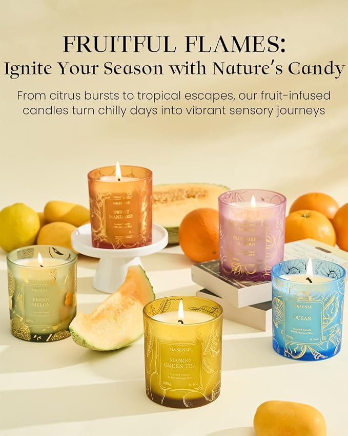M&SENSE Citrus Scented Soy Candles,Vegan,No Toxin,8.1oz 42-Hour Slow Burning Time,Sweet Mandarin Heavy Scented Candle,Air Purifying Aromatherapy Office Home Fragrance