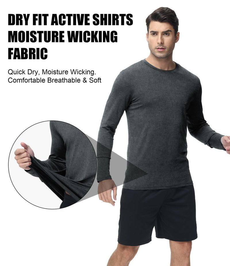 Kinglaman 6 Pack Men Dry Fit Workout Long Sleeve Athletic Gym UPF 50+ SPF UV Sun Protection Quick Dry Lightweight Shirts 1 Black 1 Gray 1 Heather Gray 1 Blue 1 Red 1 Green XX-Large