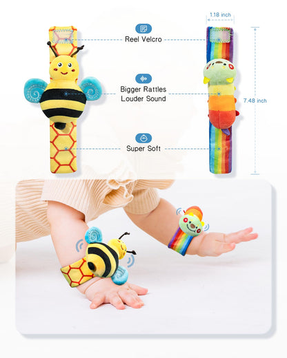 Infinno Baby Wrist Rattle Socks and Foot Finder Set, Perfect Baby Toys for 0-12 Months Newborn Boys and Girls As Shower Gifts, Garden Bug Series