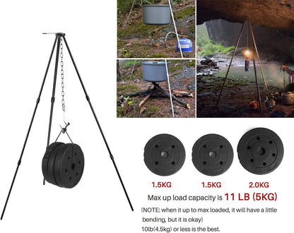 Camping Tripod Campfire Cooking Dutch Oven Tripod Mini Adjustable Grill Tripod Cooker Campfire Grill Stand Tripod Grilling Set Cooking Lantern Tripod Hanger with Storage Bag for Camping Activities