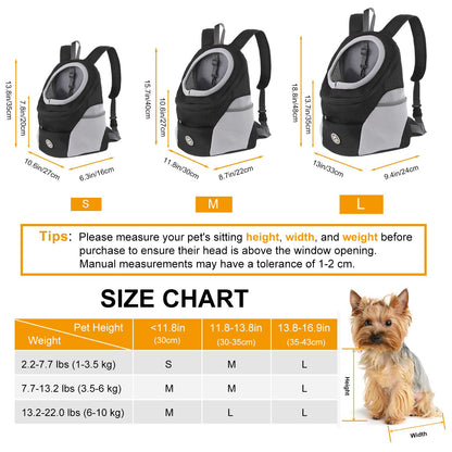 M MUNCASO Dog Carrier Backpack Small Pet Travel Bag Puppy Pet Front Pack with Breathable Head-Out Design and Waterproof Bottom Airline Approved for Outdoor Hiking Travel (M,Black)