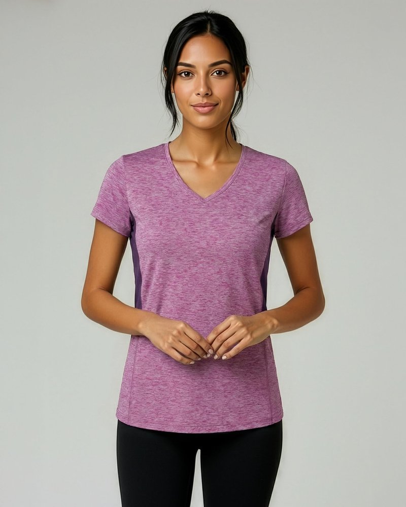 Real Essentials 5 Pack: Women's Dry-Fit Short Sleeve V Neck T Shirt Workout Fitness Yoga Top Tee (Available in Plus Size), Set 4, 2X