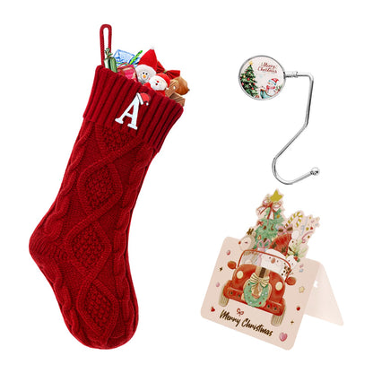 CRSTAFU Initials A Christmas Stockings, 20 Inch Large Family Personalized Monogram Embroidered Red Knitted Xmas Stocking