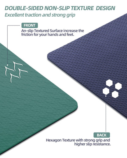 COOLMOON Yoga Mat Non Slip, Anti-Tear 1/4 Thick TPE Yoga Mats for Women and Men, 72"x24" Exercise & Fitness Mat with Carrying Strap, Workout Mats for Yoga, Pilates and Floor Exercise
