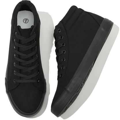 Men's White Canvas Shoes High Top Canvas Sneakers Classic Lace-Up Light-Weight Casual Tennis Shoes for Men(Black,US8.5)