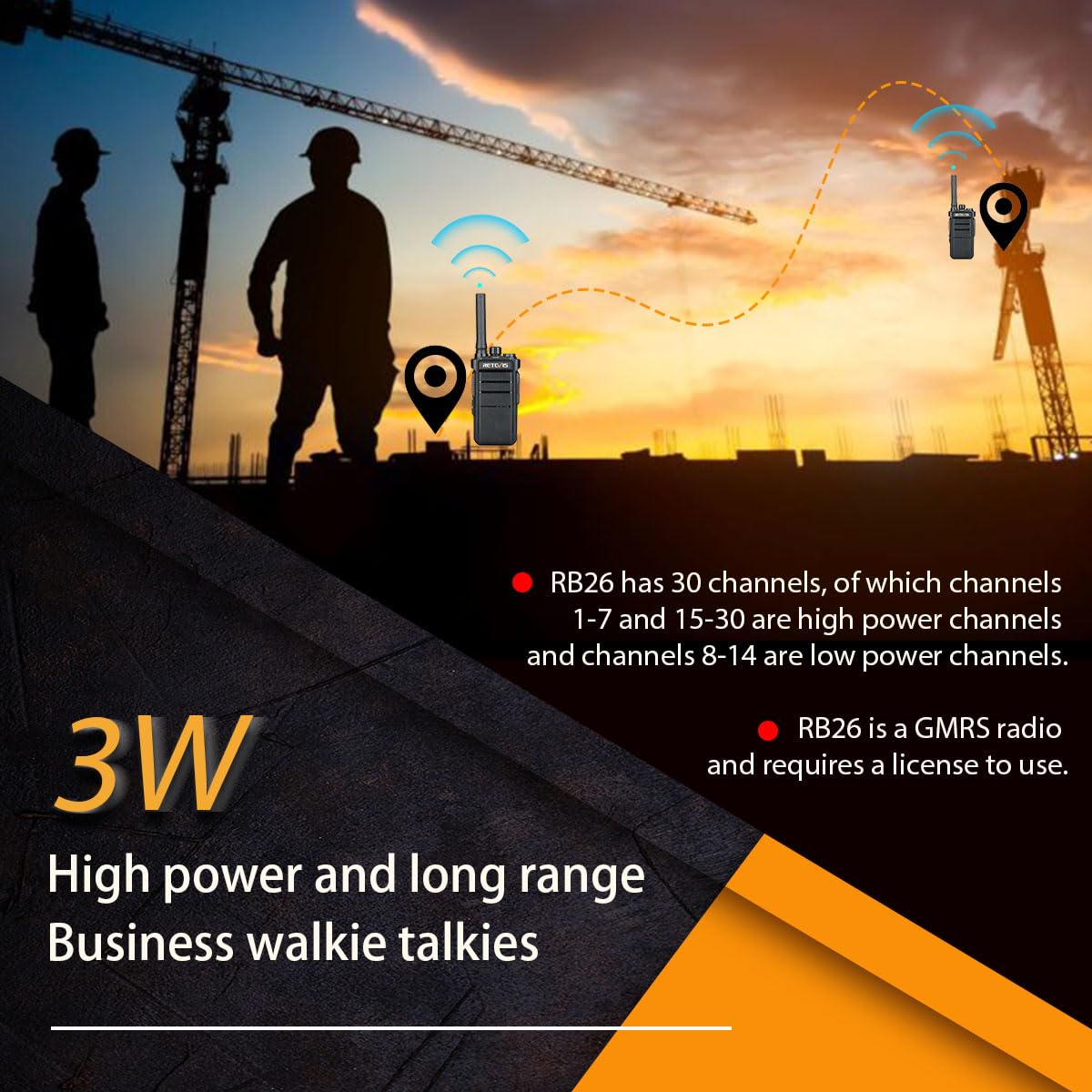 Retevis RB26 Two Way Radio Long Range with Earpiece, Rechargeable Walkie Talkies with 6 Way Charger, 21-Hours, USB-C, Flashlight, GMRS Repeater Capable, 2 Way Radio for Hotel Security Jobsite(6 Pack)