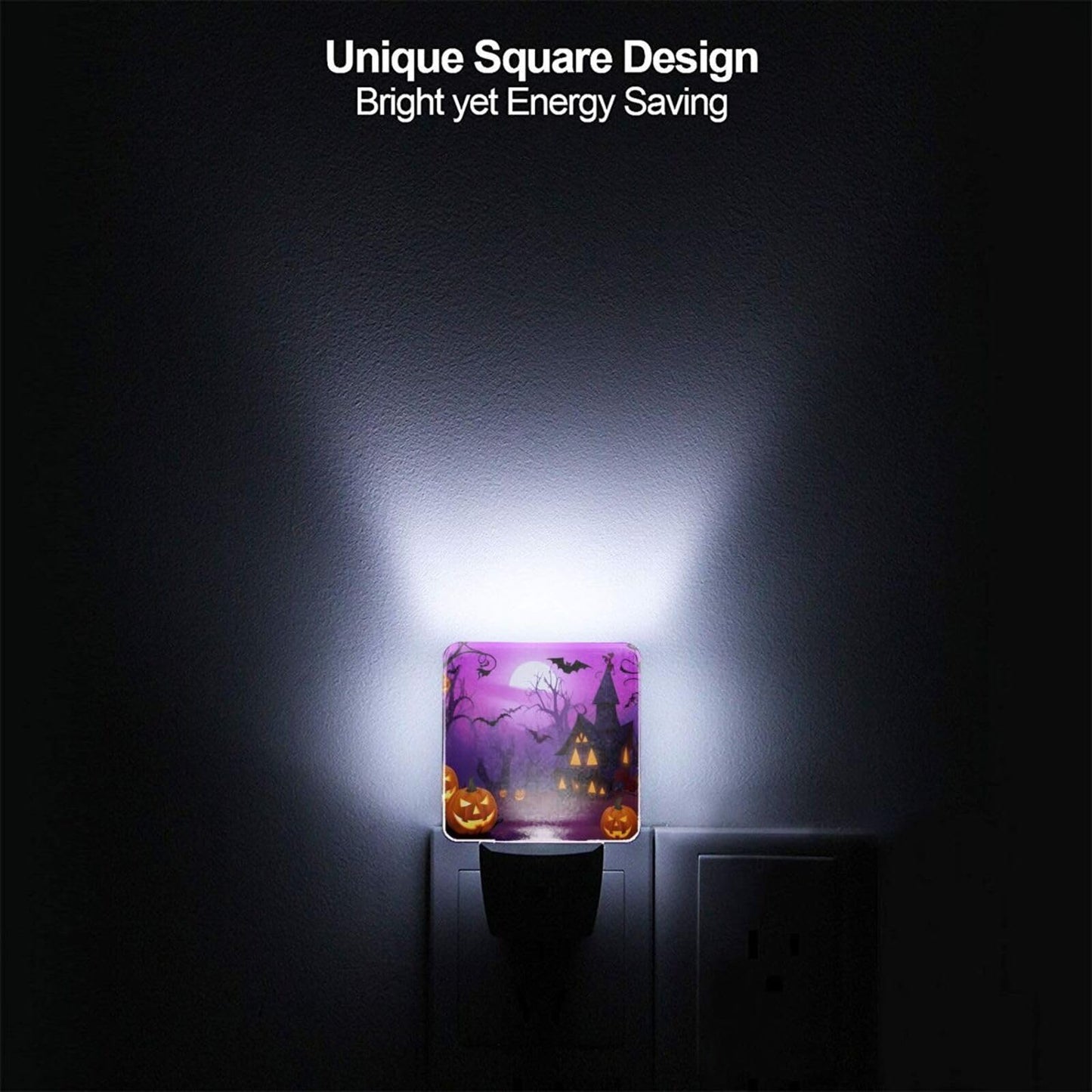 Dewoofly Halloween Pumpkin Night Light Set of 2, Lanterns and Ghost Owl Bat Auto Sensor LED Dusk-to-Dawn Nightlights, Plug-in Sensor Lamp for Bedroom Bathroom Kitchen Hallway Stairs Decorative