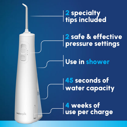 Waterpik Cordless Pulse Rechargeable Portable Water Flosser for Teeth, Gums, Braces Care and Travel with 2 Flossing Tips, Waterproof, ADA Accepted, WF-20 Blue, Packaging May Vary