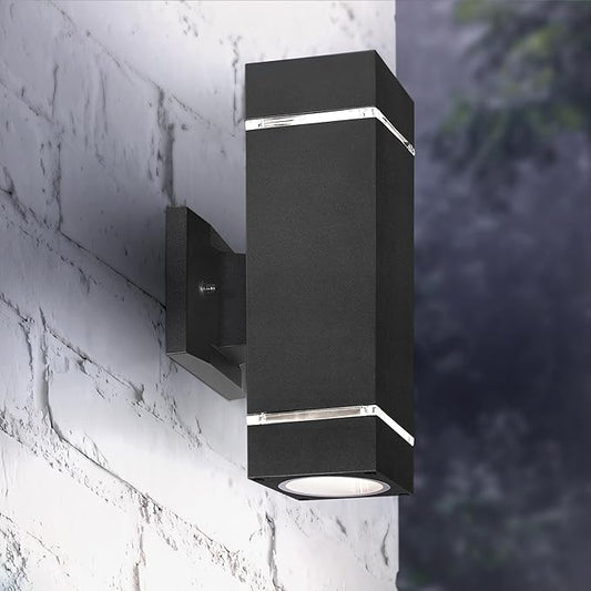 ASD 2 Light Square Outdoor Wall Light Fixture | 120W E26 Bulb Socket 120V ETL Cylinder Up Down Lights | LED/CFL/Incandescent Bulb Exterior Wall Sconce | Front Door, Porch Patio | Ringed Black, 6 Pack