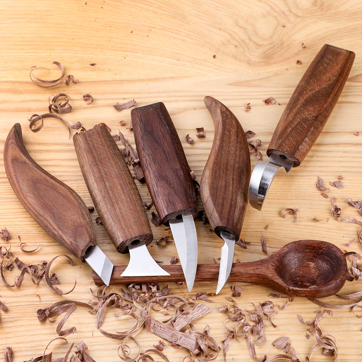 Wood Carving Tools Set,Detail Wood Knife,Hook Carving Knife Kit for Beginners,Trimming Knife for Spoon Bowl Cup Pumpkin Woodwork, Chip Carving Knife Kit,Square Handle Design（6pcs）
