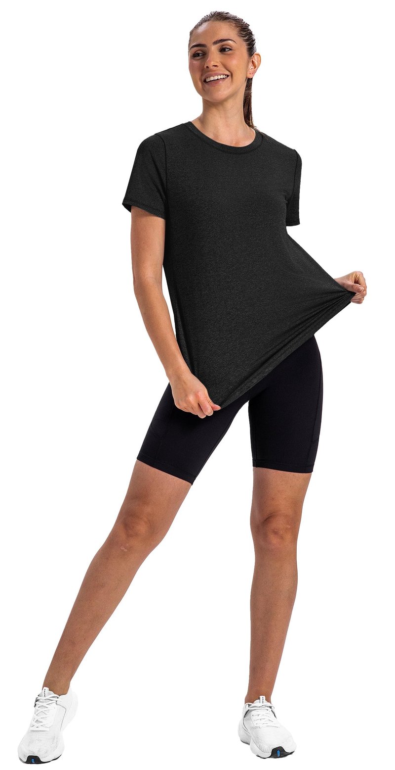 NIASHOT Womens T Shirts Pilates Outfits for Women Summer Women's Clothing Athletic Tops Athletic Gym Loose Fit Breathable Activewear Moisture Wicking Tshirts Black M