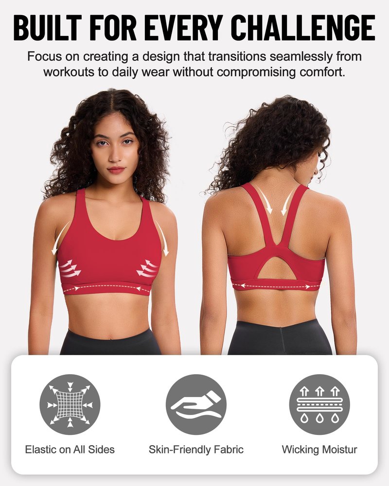 Sports Bras for Women, High Impact Sports Bra - Racerback Running Bra Padded Yoga Bra, Workout Crop Tank Tops Longline(Red)