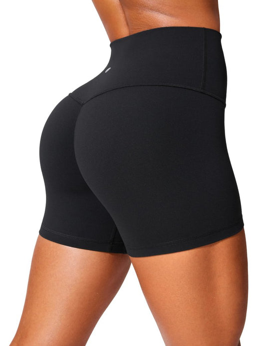 CRZ YOGA Secretsculpt Butterlift Biker Shorts 4" - No Front Seam High Waisted Womens Workout Gym Booty Scrunch Butt Black Small