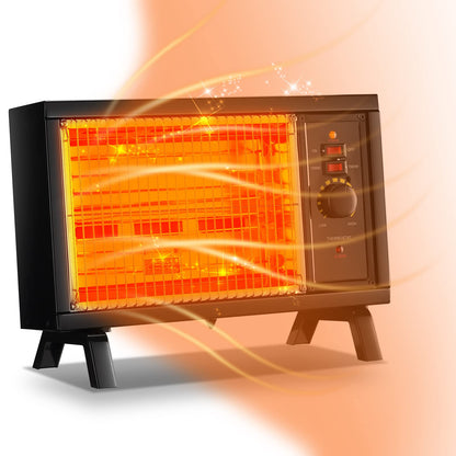 JASUN Portable Space Heater Electric Radiant Heater Fast Heating with Adjustable Thermostat, Portable Indoor Heater with Handle Quiet Energy-Saving 1250W/1500W for Office Home Garage Bedroom Black