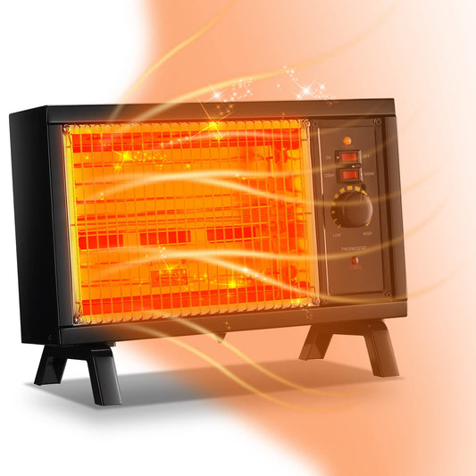 JASUN Portable Space Heater Electric Radiant Heater Fast Heating with Adjustable Thermostat, Portable Indoor Heater with Handle Quiet Energy-Saving 1250W/1500W for Office Home Garage Bedroom Black
