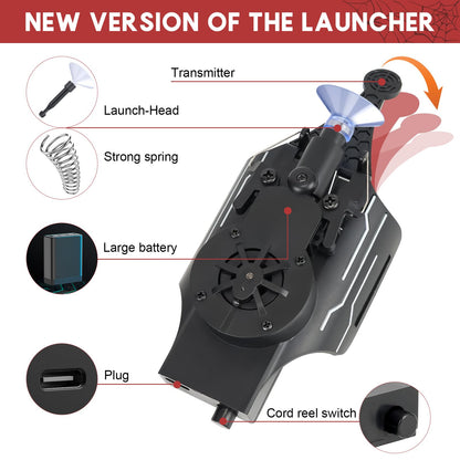 AJJKKA Spider Web Shooters Real,Spider Silk Launcher Wrist Toy for Kids, 8 FT Realistic Web Launcher String, Cool Gadgets String Gloves Shooters Toy for Superhero Role-Play (Black)