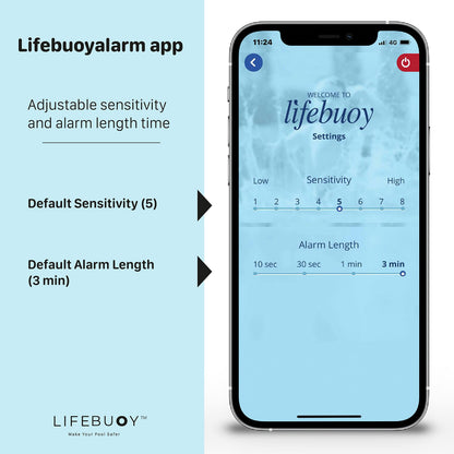 Lifebuoy Pool Alarm System - Pool Motion Sensor - Smart Pool Alarm That is Application Controlled. Powerful Sirens Blare at Poolside and Indoors