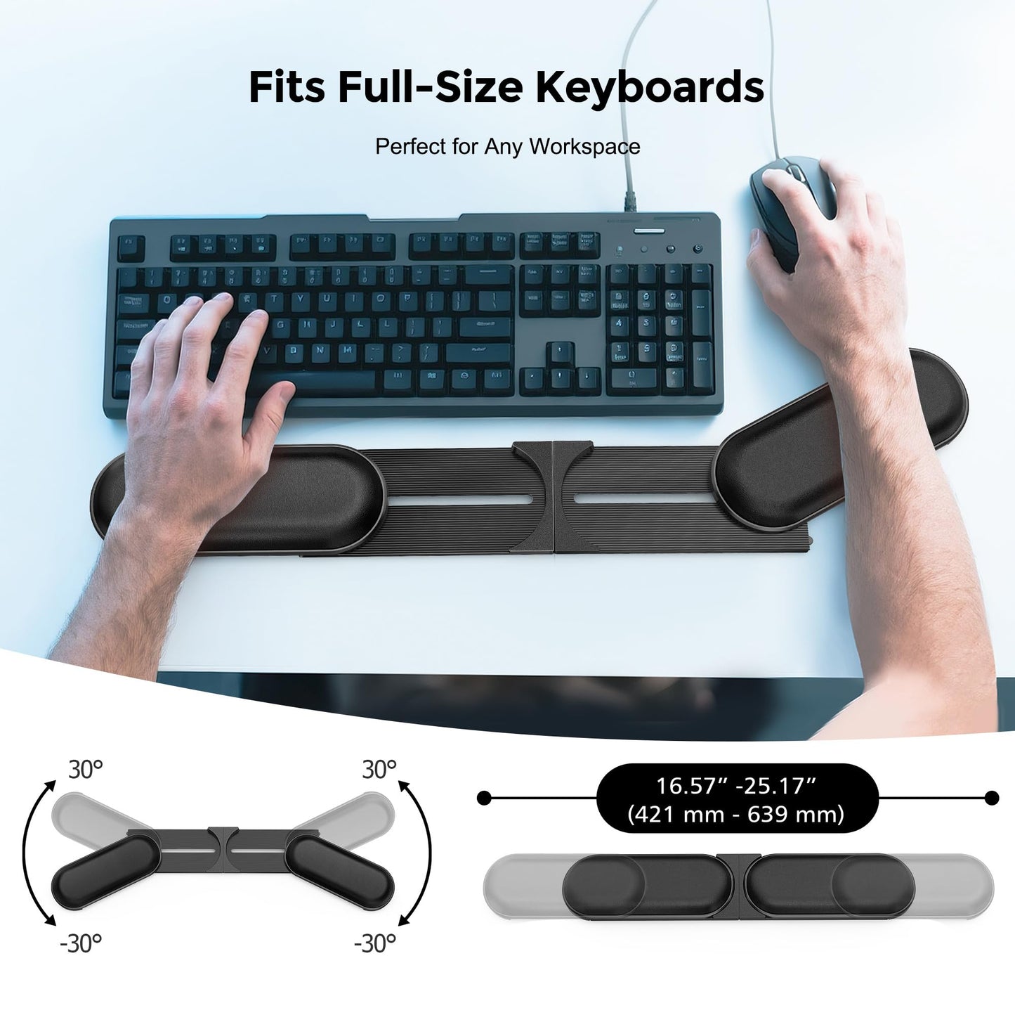 AboveTEK Keyboard Wrist Rest – Adjustable Angle & 25-Inch Length, Foldable Ergonomic Memory Foam Support for Computer, Laptop & Gaming – Non-Slip, Relieves Forearm & Elbow Pain for Typing & Mouse Use