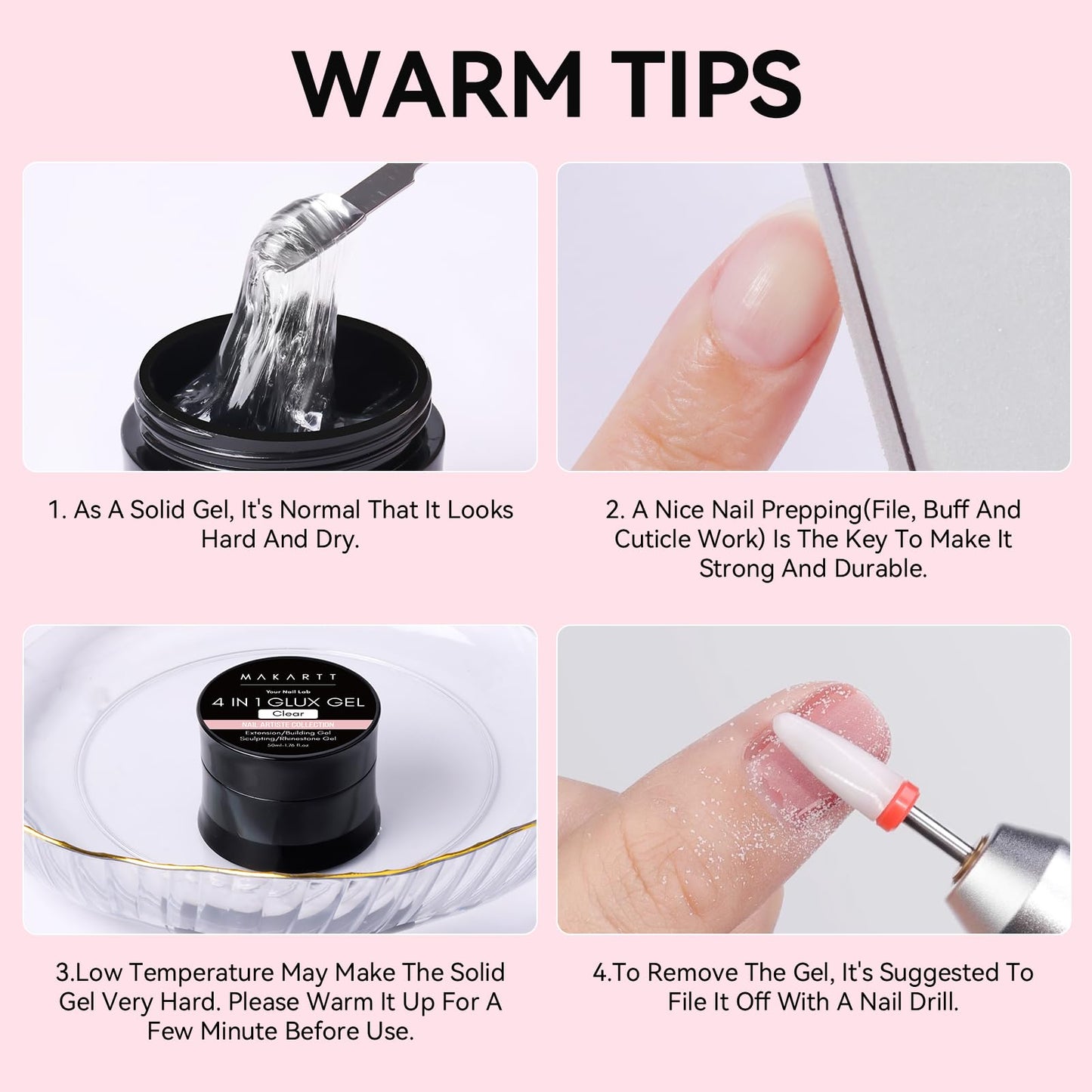 Makartt Clear Gel Builder Kit: Self-Levelling, Long Lasting Extension Hard Gels for Strengthener, Broken Nails Repair Gel Kit with Paper Forms, Dual forms, Nail File and Dual-End Brush 1.06 oz