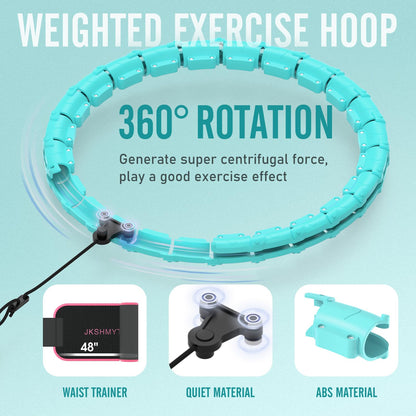 JKSHMYT Smart Weighted Fit Hoop Plus Size for Adults Weight Loss, Hula Circle-2 in 1 Infinity Fitness Hoop, 24 Links Detachable & Size Adjustable, with Waist Trainer for Women