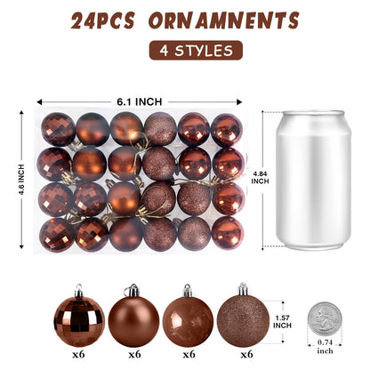 Aitsite 24ct Christmas Tree Ornaments Set 1.57 inches Mini Shatterproof Holiday Ornaments Balls for Christmas Decorations （Brown）