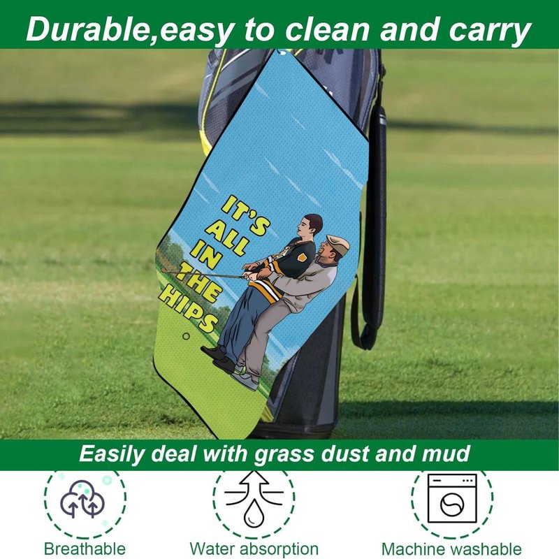 Amitrely Funny Printed Golf Towels for Golf Bags with Clip, Golf Gift for Men Husband Boyfriend Dad, Birthday Gifts for Fan - It's All in The HIPS