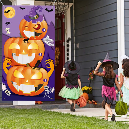 Eunvabir Halloween Party Games for Kids 30'' X 55'', Bean Bag Toss with 3 Bean Bags and Pumpkin Banner, Halloween Carnival Games Teen Adults Indoor Outdoor Fall Festival Carnival Party Decorations