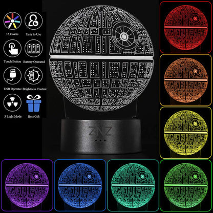 3D Star Wars Lamp, ZNZ LED Optical Illusion Night Light, 16 Colors Changing Remote Touch Mood Lamp - Perfect Christmas and Birthday Gifts for Kids Men Women and Star Wars Fans