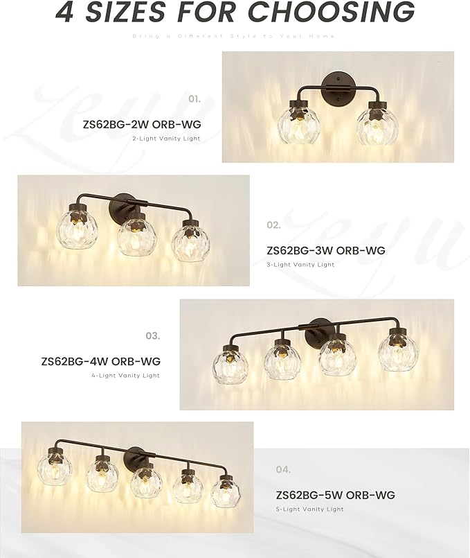 zeyu 2-Light Bathroom Vanity Light, Farmhouse Wall Sconce Lighting with Water Ripple Globe Glass, Oil Rubbed Bronze Finish, ZS62BG-2W ORB-WG