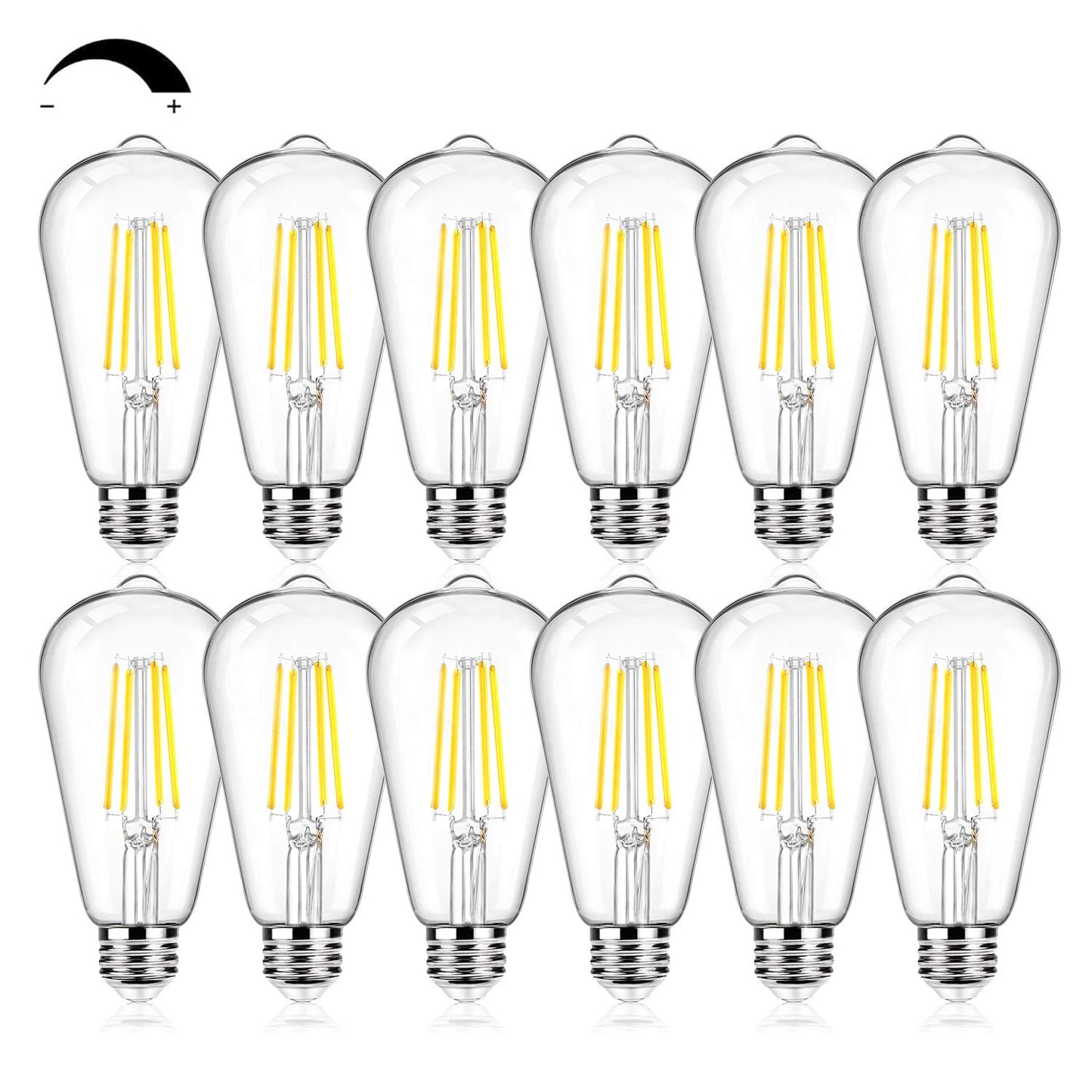 12Packs ST64 Large Vintage LED Edison Bulbs, 60W Equivalent 7W, 800Lumens, Dimmable Antique LED Filament, 5000K Cool White, E26 Medium Base Light Bulbs High Brightness Clear Glass for Bedroom Office