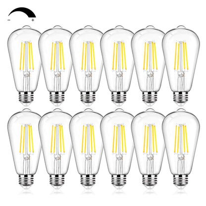 12Packs ST64 Large Vintage LED Edison Bulbs, 60W Equivalent 7W, 800Lumens, Dimmable Antique LED Filament, 5000K Cool White, E26 Medium Base Light Bulbs High Brightness Clear Glass for Bedroom Office