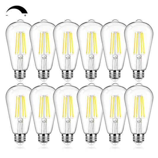 12Packs ST64 Large Vintage LED Edison Bulbs, 60W Equivalent 7W, 800Lumens, Dimmable Antique LED Filament, 5000K Cool White, E26 Medium Base Light Bulbs High Brightness Clear Glass for Bedroom Office