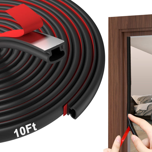alophoty Weather Stripping Door Seal - 10 Ft Self-Adhesive TPE Rubber Door Seal Strip for Door Frame/Window Seal, Soundproofing & Insulation Strip to Block Drafts, Wind, Noise, Dust (Black)
