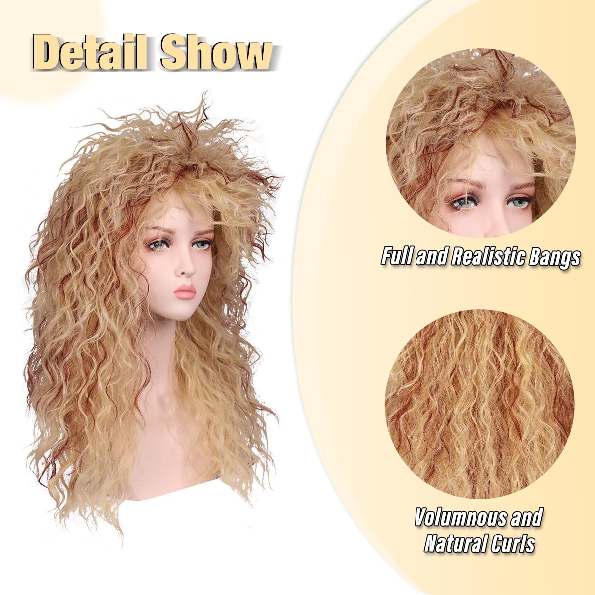 FantaLook Women Long Curly 80s Blonde with Reddish Brown Cosplay Wig