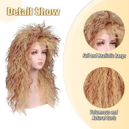 FantaLook Women Long Curly 80s Blonde with Reddish Brown Cosplay Wig
